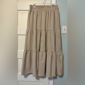 Pull-on gingham maxi skirt